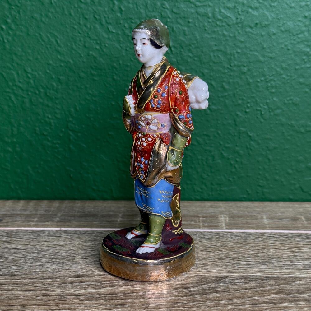 Vintage Japanese Figurine Painted Porcelain Figure Kimono Asian Art Collectible